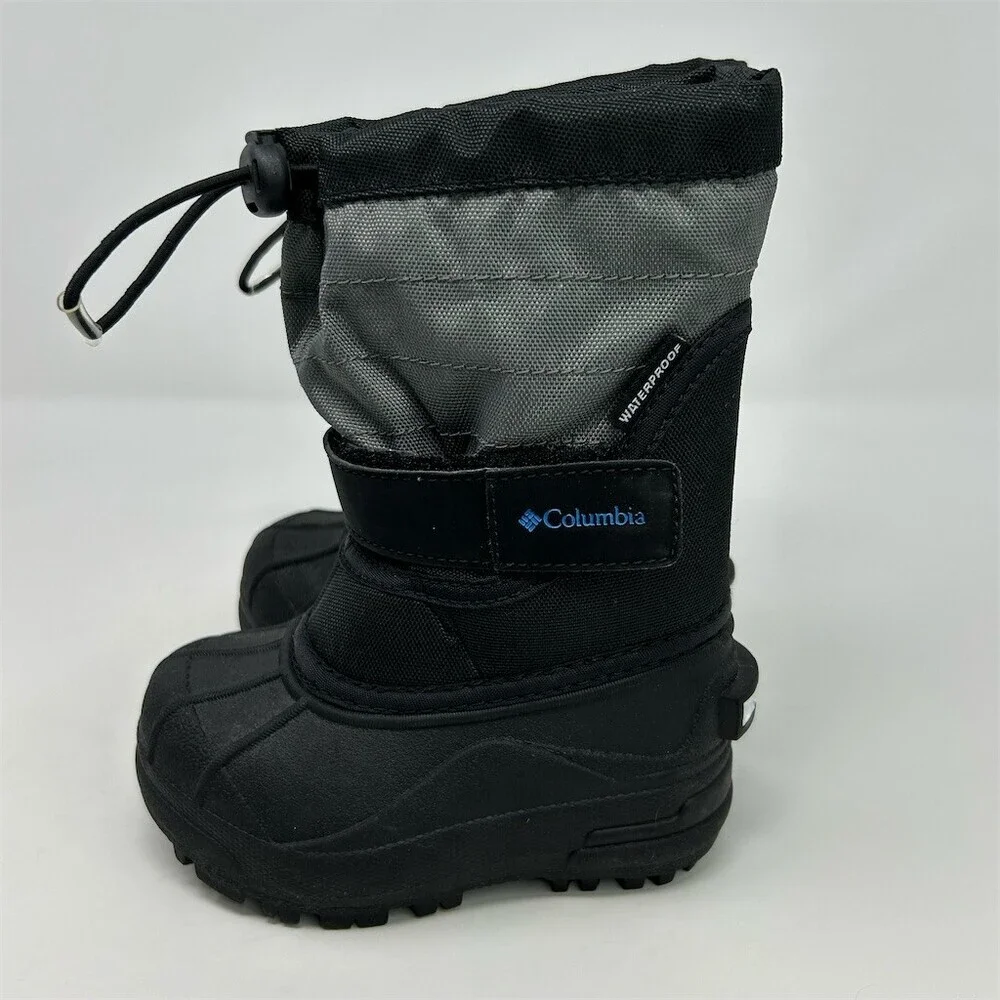 Columbia Powderbug Plus II Kids Winter Snow Boots Black Gray Waterproof Size 7